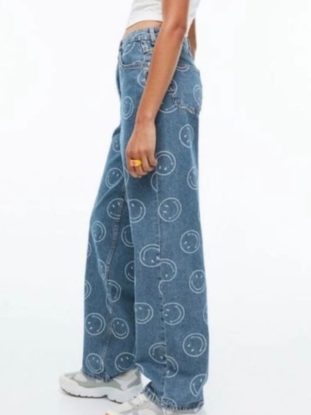 Smiley x H&M Smile Face Allover Print Wide Leg High‎ Rise Baggy Loose Relaxed
